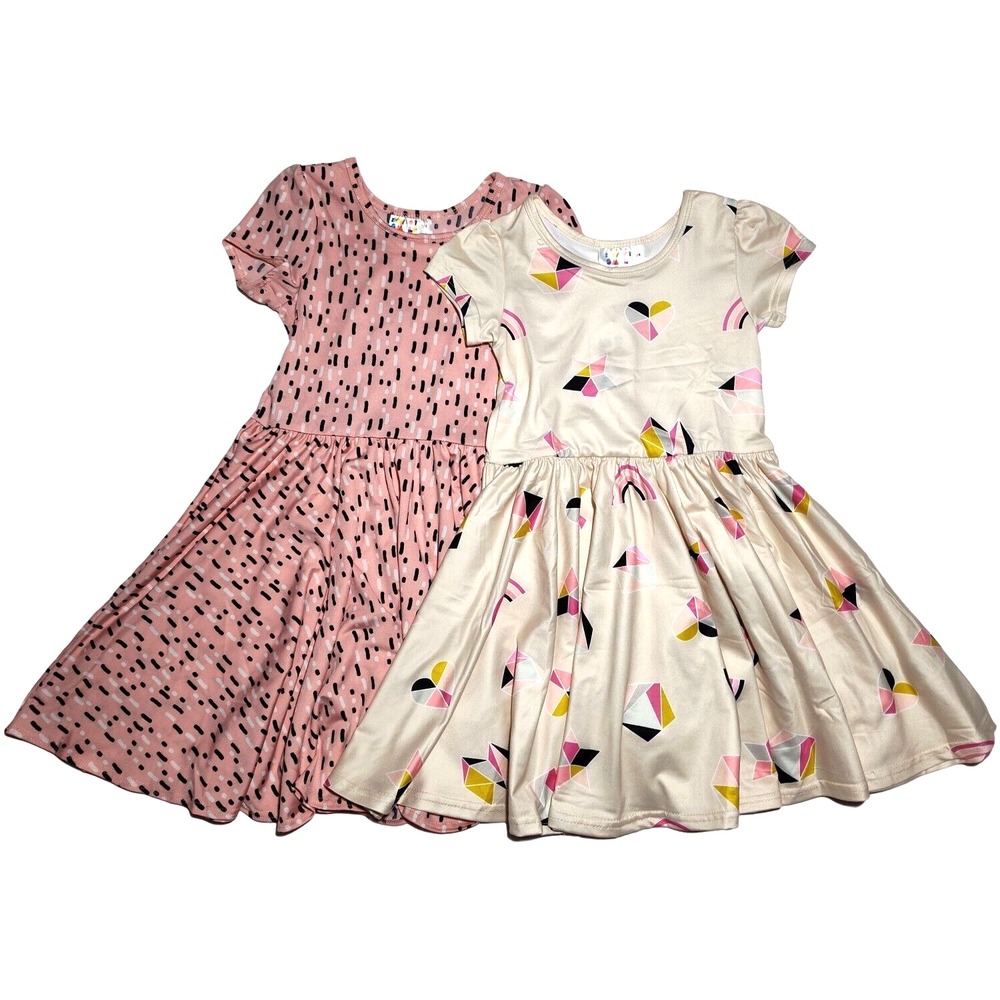 2 Dot Smile‎ Girl 3 4 Pink Black White Beige Origami Cap Sleeve Twirl Dress Lot